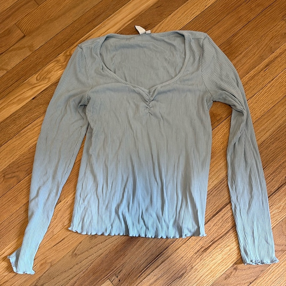 & Other Stories Light Blue Ribbed Long Sleeve Tee